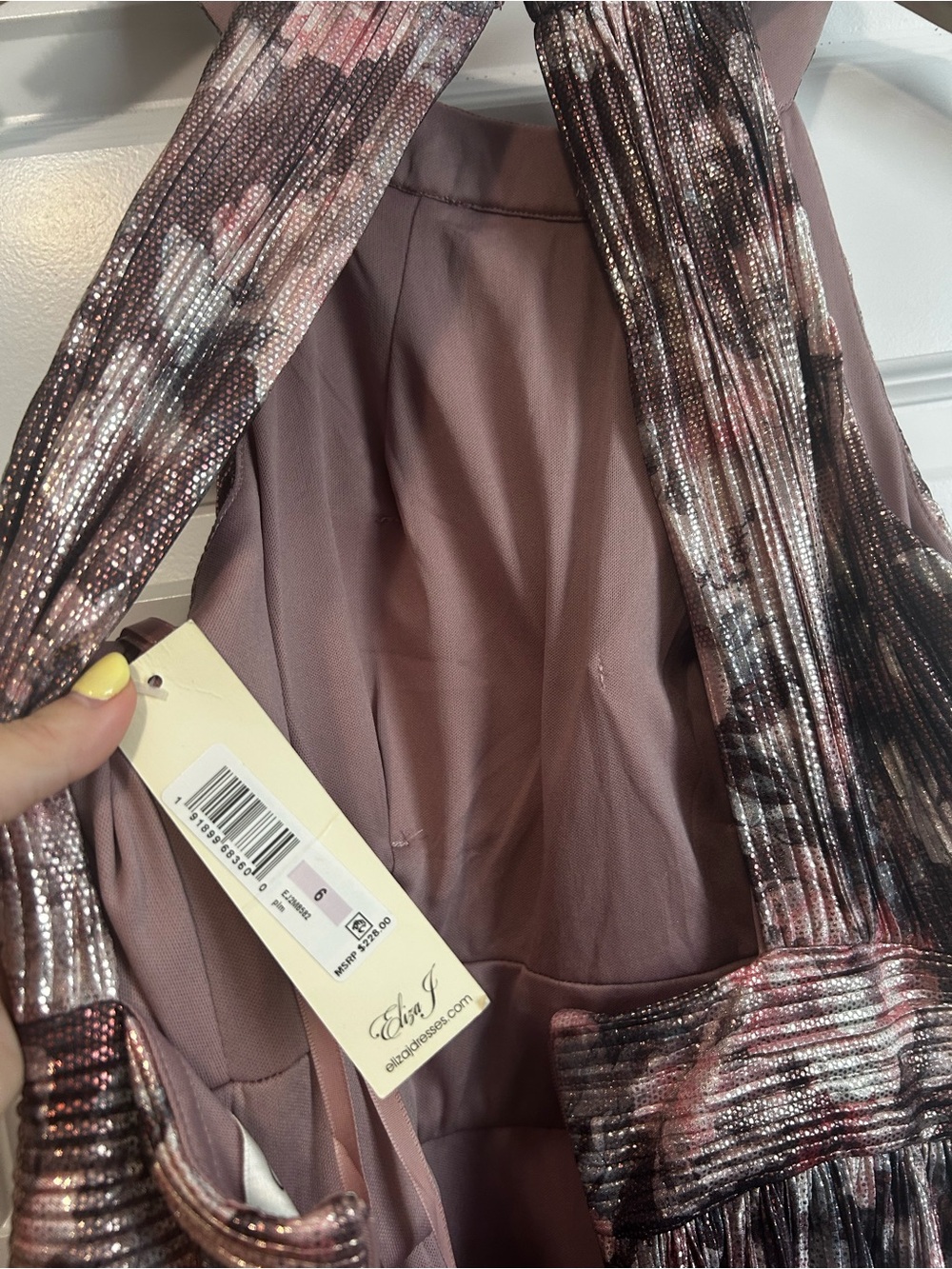NWT Eliza J Metallic Pleated Halter Maxi Dress in Pink Gown Wedding Formal - Picture 10 of 12